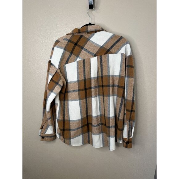 Automet Womens Brown Shacket Medium Plaid collared button up Nylon long sleeve - Picture 8 of 9